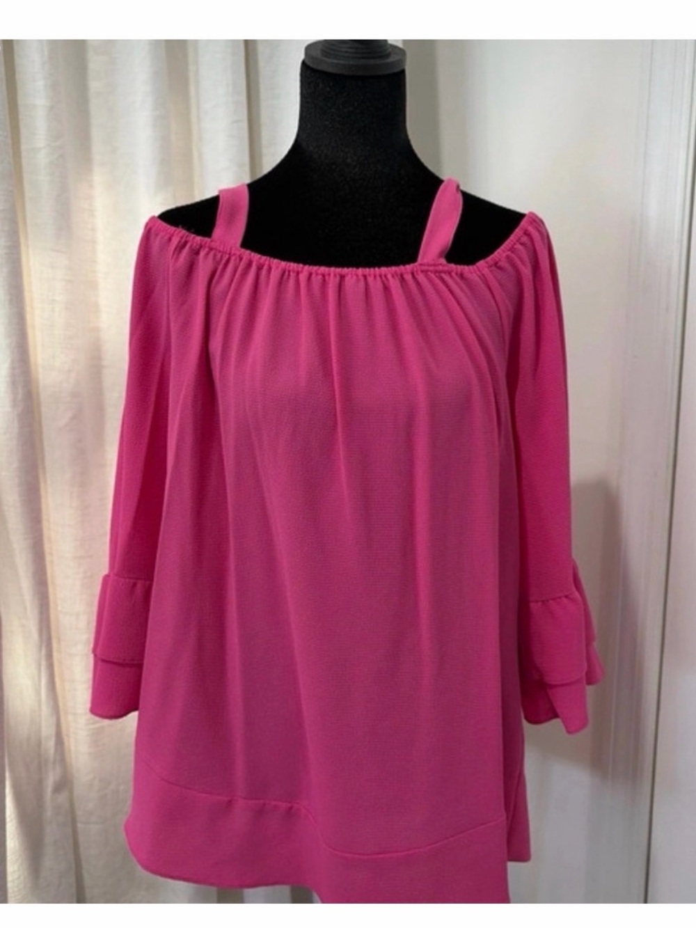 Neiman Marcus Off-Shoulder Strap Tunic in Bright Pink